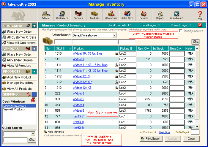 Products/Manage Inventory