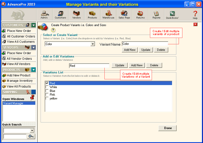 Products/Manage Variants