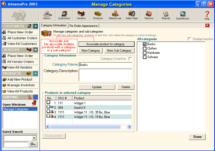 Products/Manage Categories