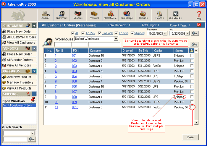 Warehouses/View All Customer Orders